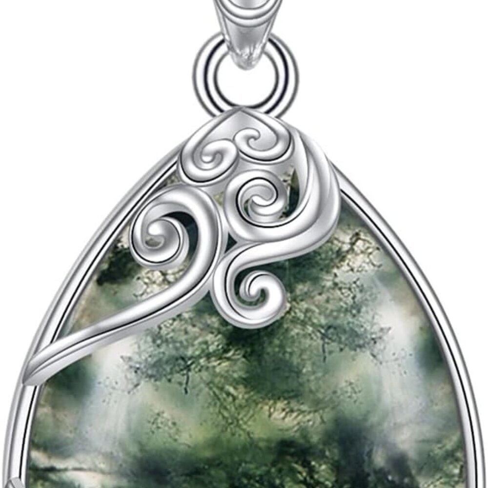 925 Sterling Silver Moonstone Necklace Filigree Teardrop Pendant Necklace Jewelr